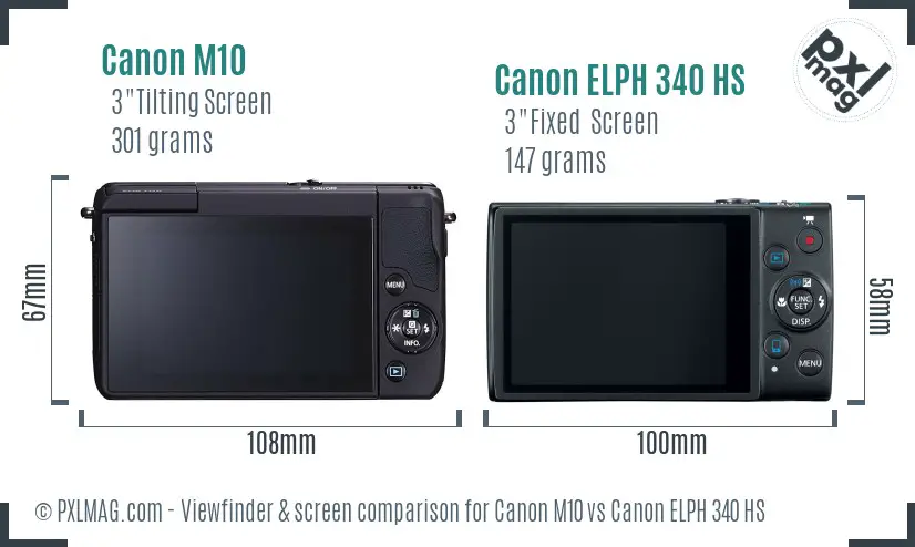 Canon M10 vs Canon ELPH 340 HS Screen and Viewfinder comparison