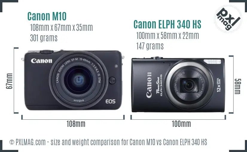 Canon M10 vs Canon ELPH 340 HS size comparison
