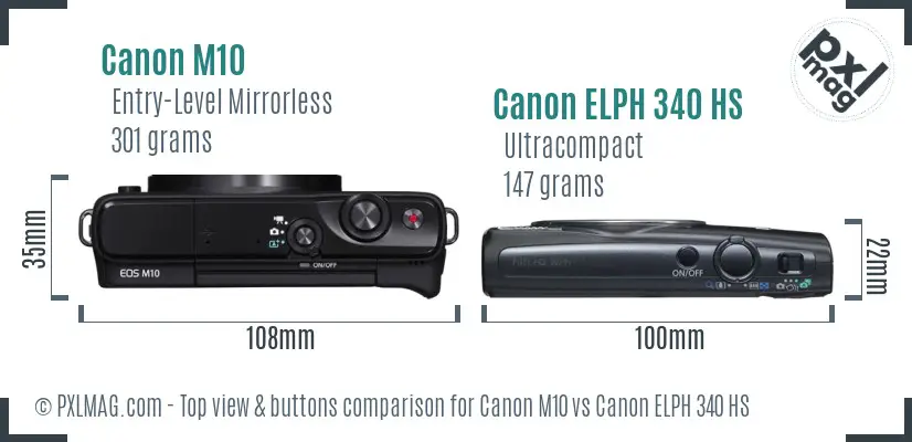 Canon M10 vs Canon ELPH 340 HS top view buttons comparison