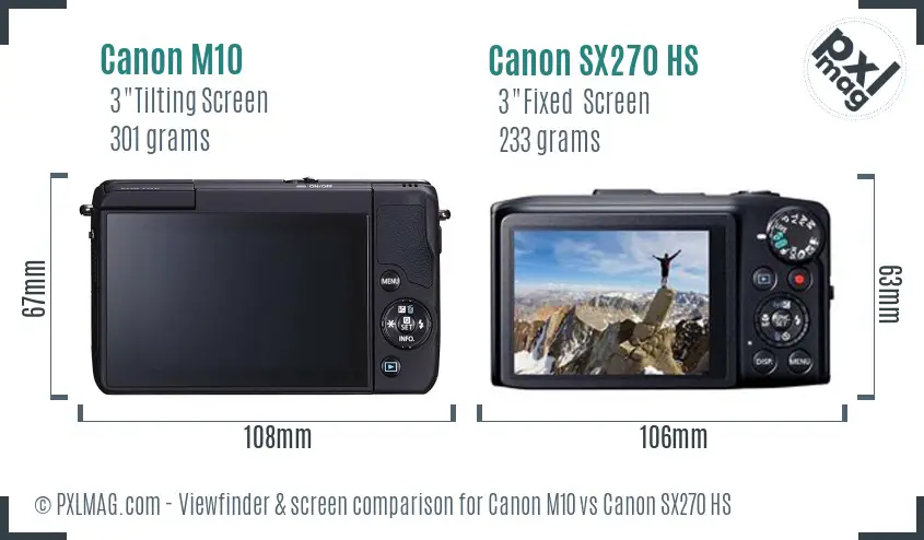Canon M10 vs Canon SX270 HS Screen and Viewfinder comparison Canon M10 vs Canon SX270 HS Screen and Viewfinder comparison