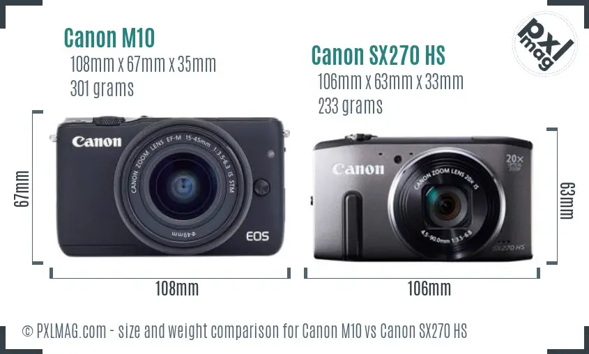 Canon M10 vs Canon SX270 HS size comparison Canon M10 vs Canon SX270 HS size comparison