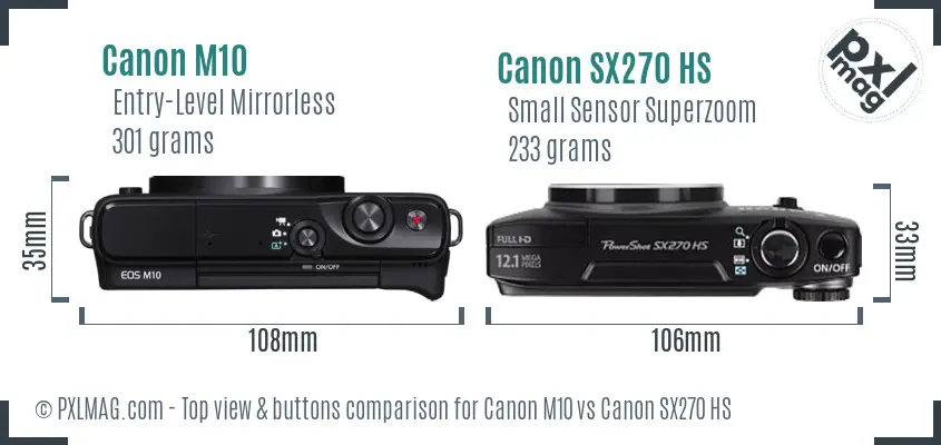 Canon M10 vs Canon SX270 HS top view buttons comparison Canon M10 vs Canon SX270 HS top view buttons comparison