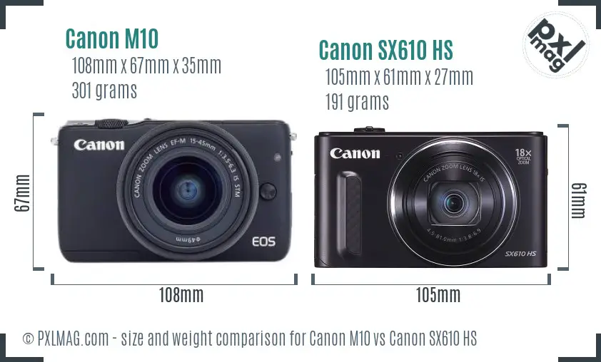 Canon M10 vs Canon SX610 HS size comparison Canon M10 vs Canon SX610 HS size comparison