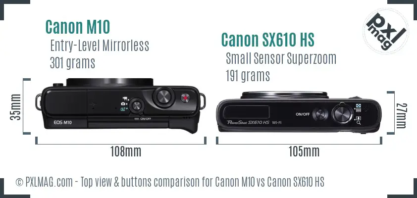 Canon M10 vs Canon SX610 HS top view buttons comparison Canon M10 vs Canon SX610 HS top view buttons comparison