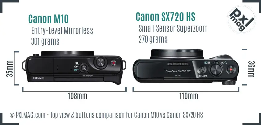 Canon M10 vs Canon SX720 HS top view buttons comparison