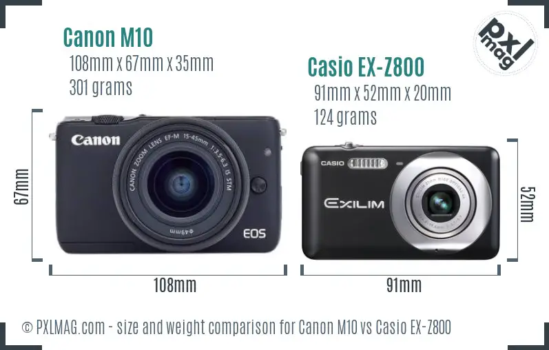 Canon M10 vs Casio EX-Z800 size comparison
