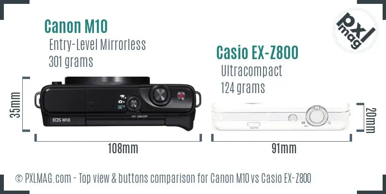 Canon M10 vs Casio EX-Z800 top view buttons comparison
