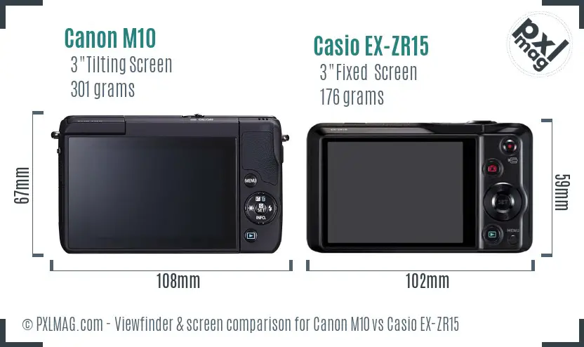 Canon M10 vs Casio EX-ZR15 Screen and Viewfinder comparison