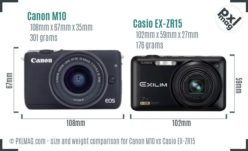 Canon M10 vs Casio EX-ZR15 size comparison