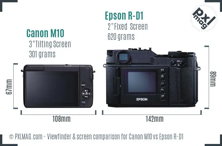 Canon M10 vs Epson R-D1 Screen and Viewfinder comparison