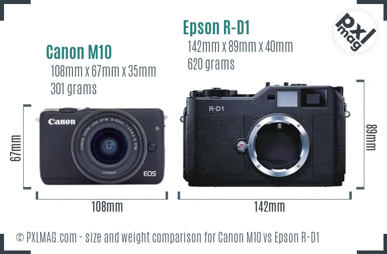 Canon M10 vs Epson R-D1 size comparison