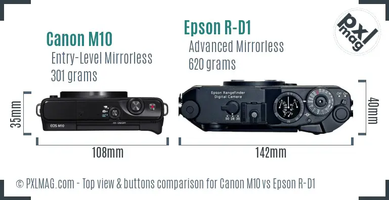 Canon M10 vs Epson R-D1 top view buttons comparison