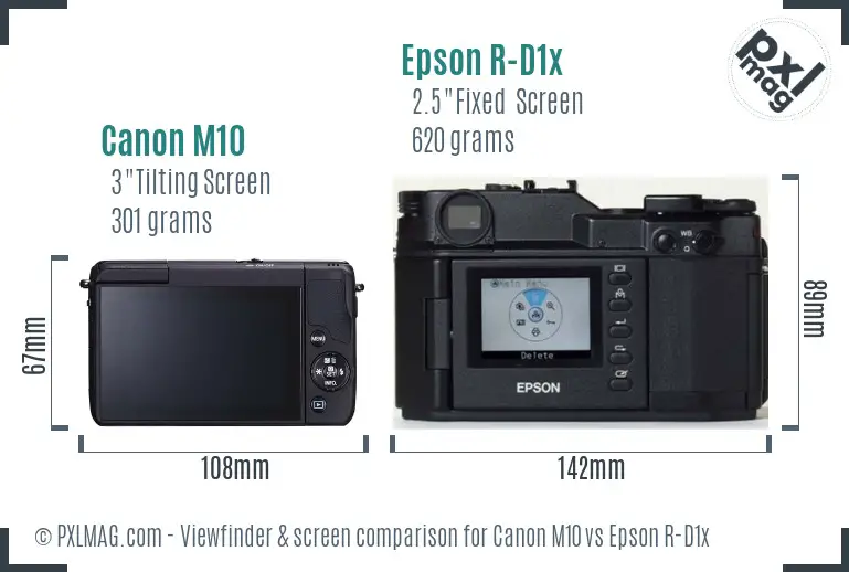 Canon M10 vs Epson R-D1x Screen and Viewfinder comparison