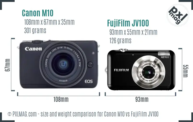 Canon M10 vs FujiFilm JV100 size comparison Canon M10 vs FujiFilm JV100 size comparison