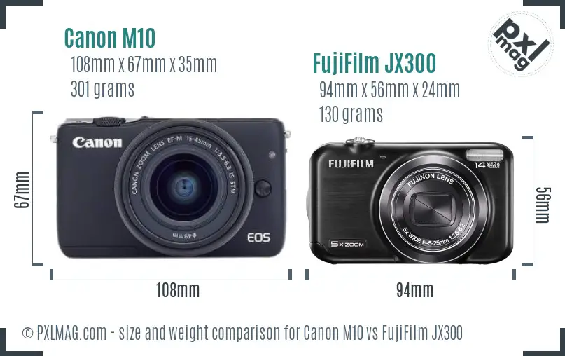 Canon M10 vs FujiFilm JX300 size comparison