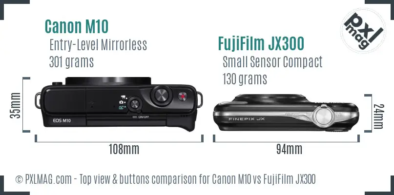 Canon M10 vs FujiFilm JX300 top view buttons comparison