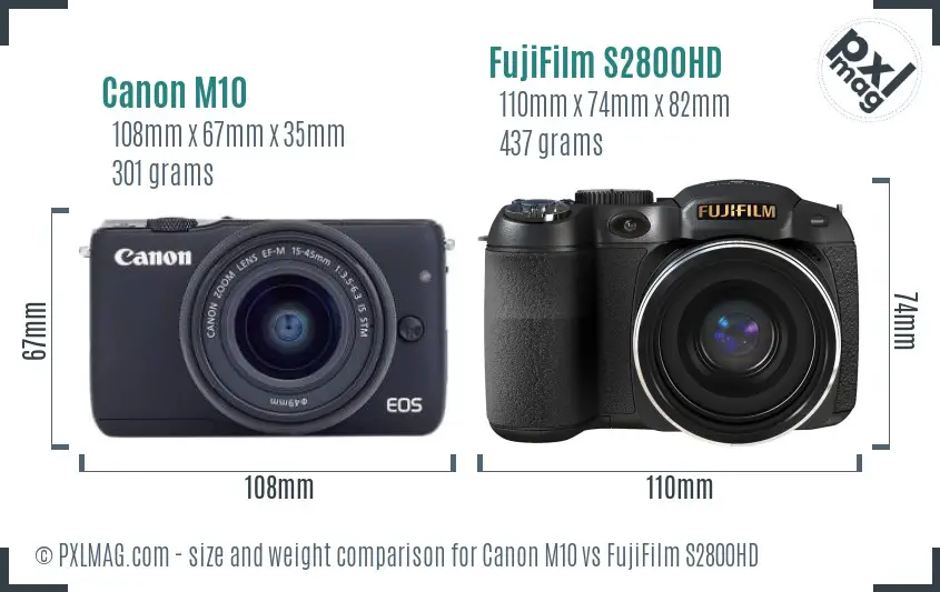 Canon M10 vs FujiFilm S2800HD size comparison