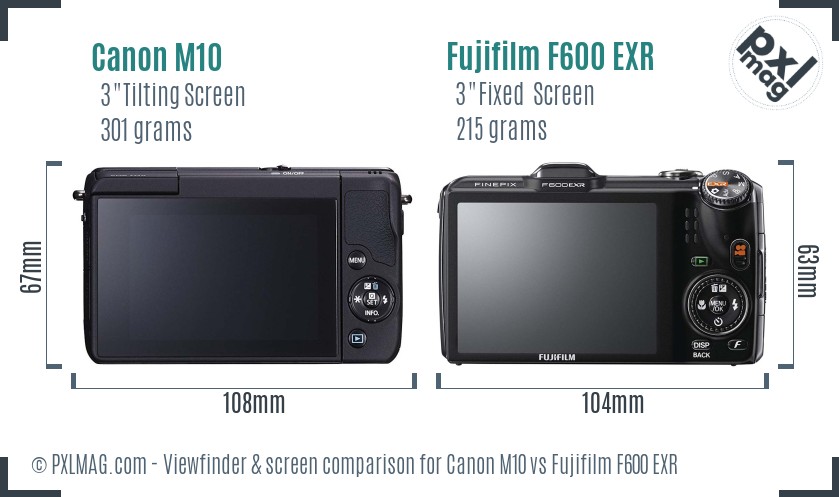 Canon M10 vs Fujifilm F600 EXR Screen and Viewfinder comparison