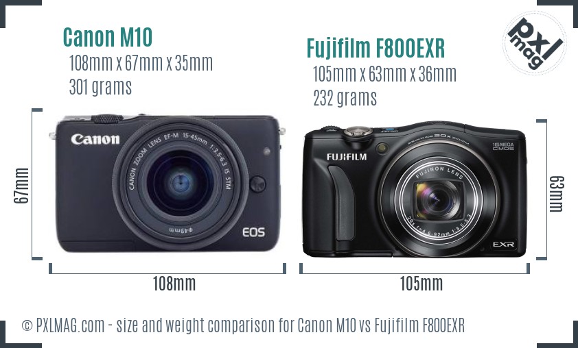 Canon M10 vs Fujifilm F800EXR size comparison Canon M10 vs Fujifilm F800EXR size comparison