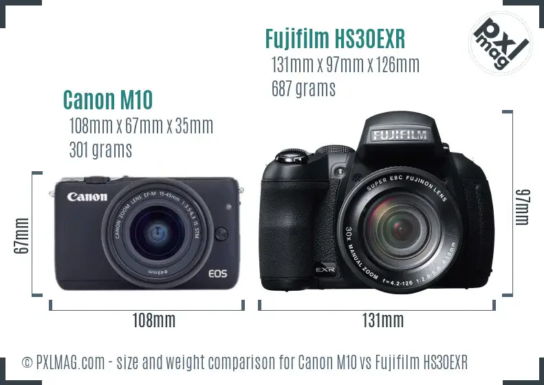 Canon M10 vs Fujifilm HS30EXR size comparison