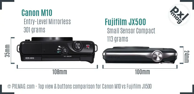 Canon M10 vs Fujifilm JX500 top view buttons comparison Canon M10 vs Fujifilm JX500 top view buttons comparison