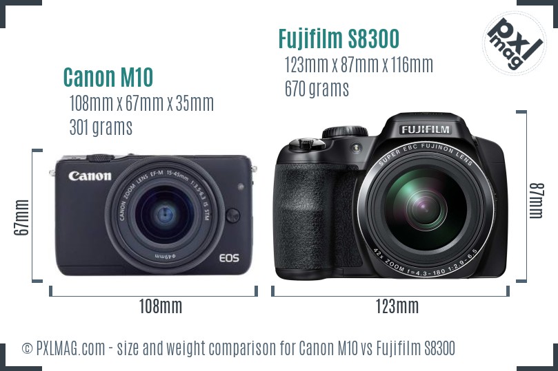 Canon M10 vs Fujifilm S8300 size comparison Canon M10 vs Fujifilm S8300 size comparison