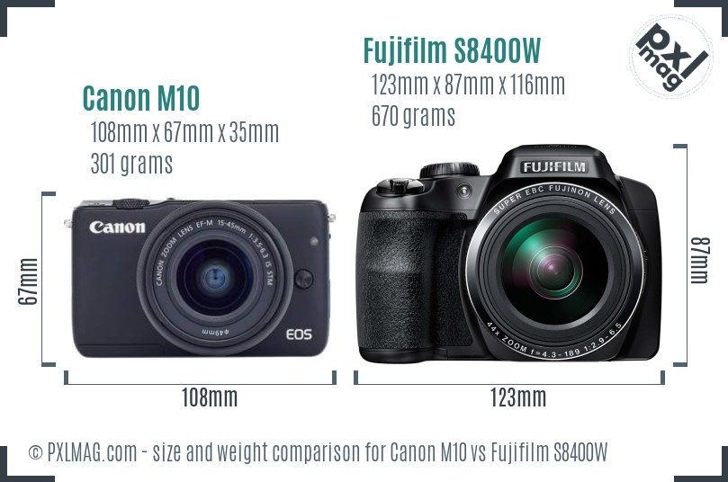 Canon M10 vs Fujifilm S8400W size comparison