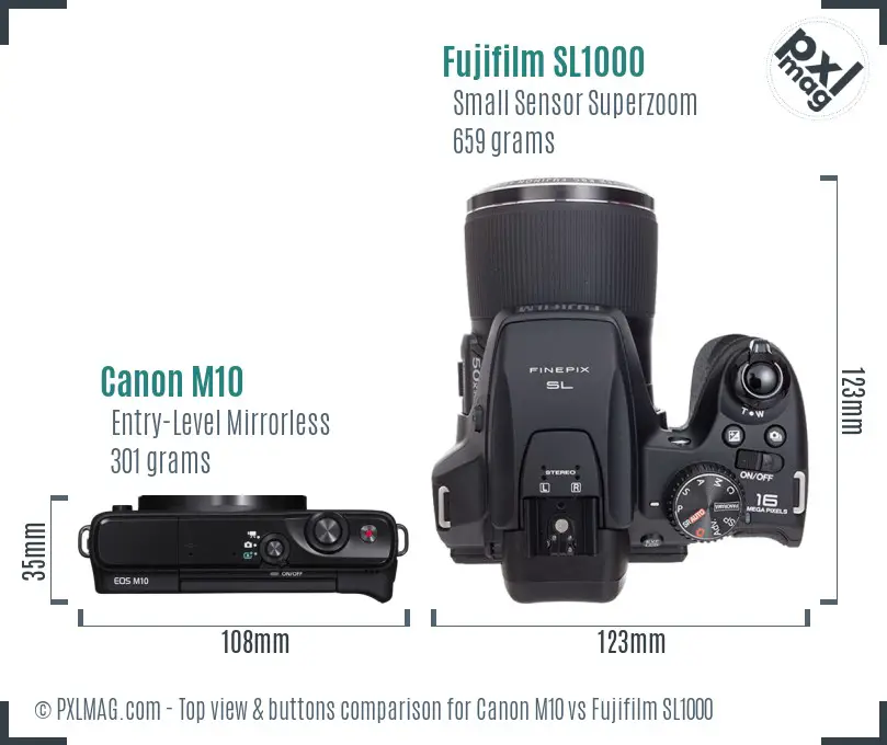 Canon M10 vs Fujifilm SL1000 top view buttons comparison Canon M10 vs Fujifilm SL1000 top view buttons comparison