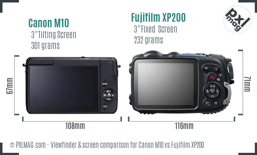 Canon M10 vs Fujifilm XP200 Screen and Viewfinder comparison