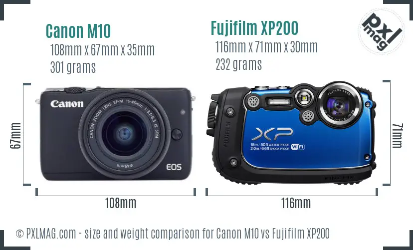 Canon M10 vs Fujifilm XP200 size comparison
