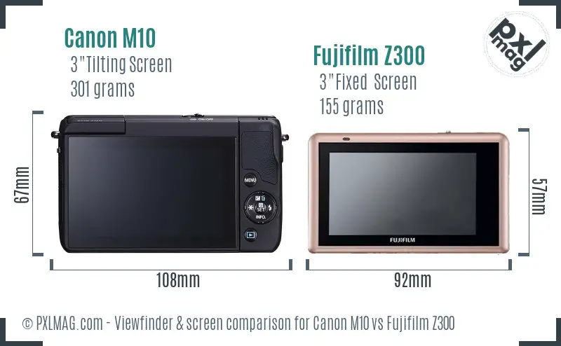 Canon M10 vs Fujifilm Z300 Screen and Viewfinder comparison