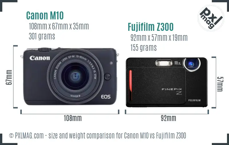 Canon M10 vs Fujifilm Z300 size comparison