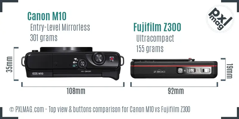 Canon M10 vs Fujifilm Z300 top view buttons comparison