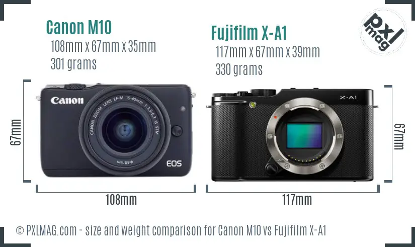 Canon M10 vs Fujifilm X-A1 size comparison