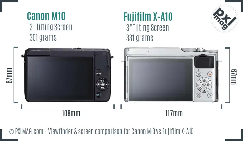 Canon M10 vs Fujifilm X-A10 Screen and Viewfinder comparison