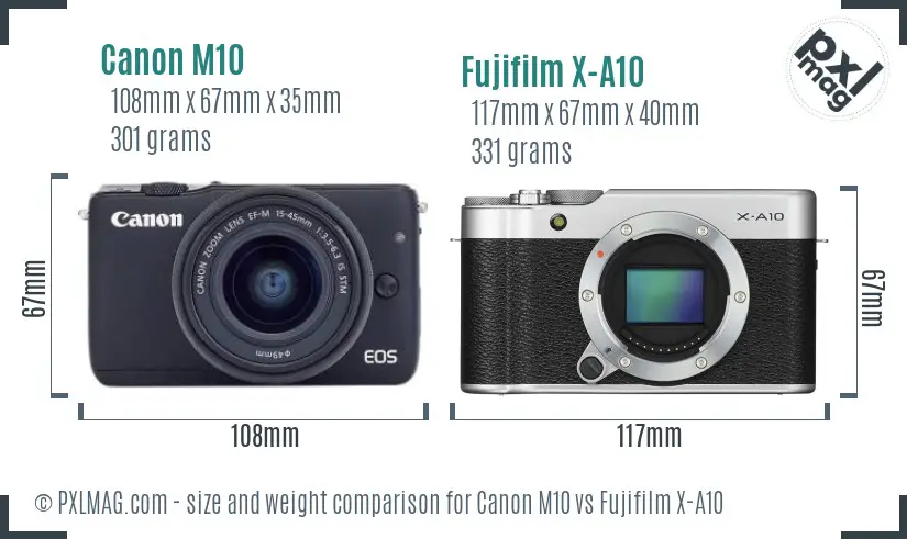 Canon M10 vs Fujifilm X-A10 size comparison