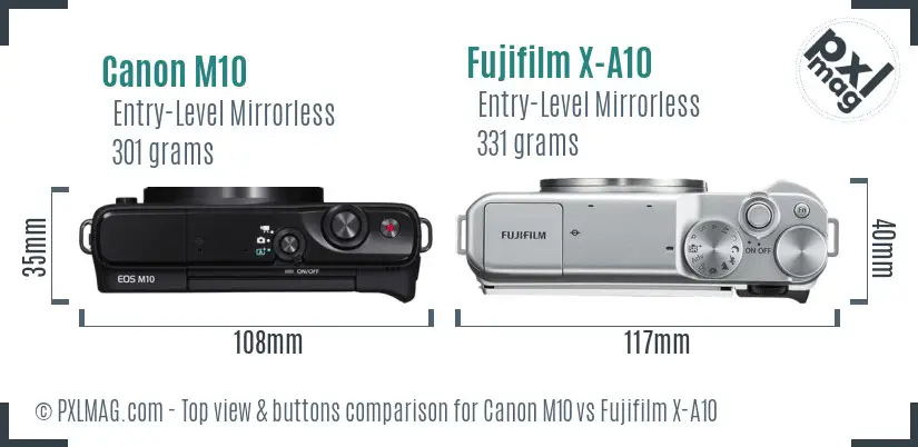 Canon M10 vs Fujifilm X-A10 top view buttons comparison