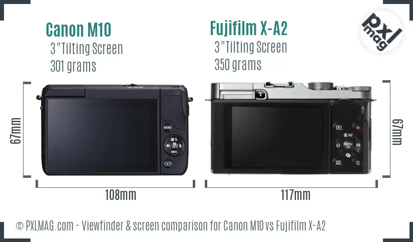 Canon M10 vs Fujifilm X-A2 Screen and Viewfinder comparison