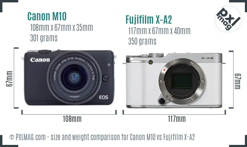 Canon M10 vs Fujifilm X-A2 size comparison