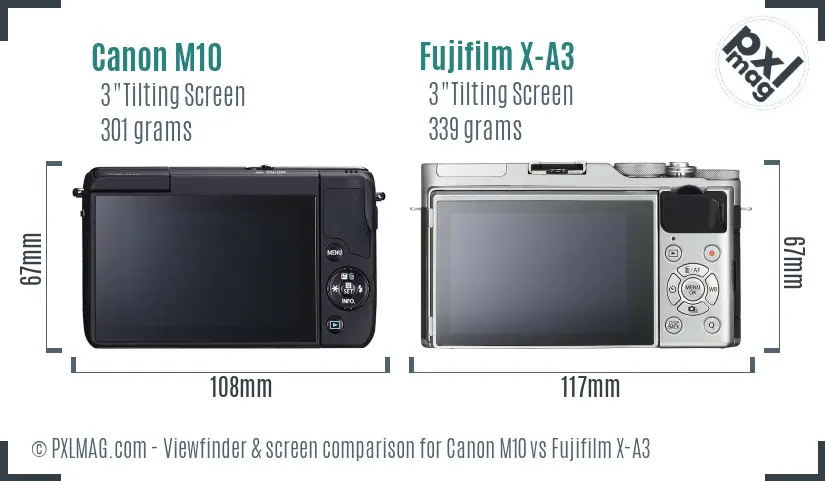 Canon M10 vs Fujifilm X-A3 Screen and Viewfinder comparison