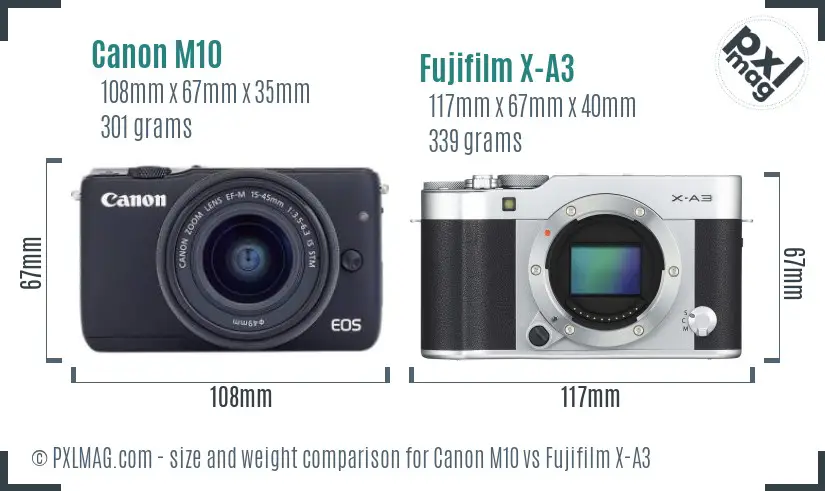 Canon M10 vs Fujifilm X-A3 size comparison