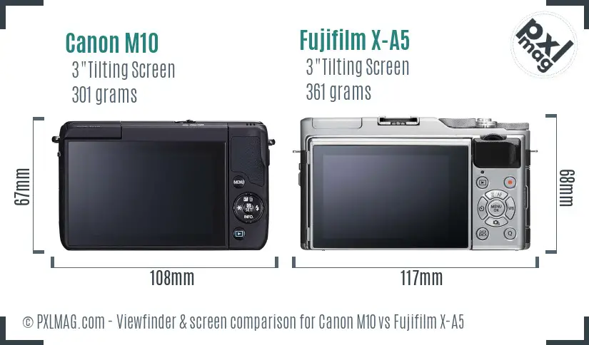 Canon M10 vs Fujifilm X-A5 Screen and Viewfinder comparison