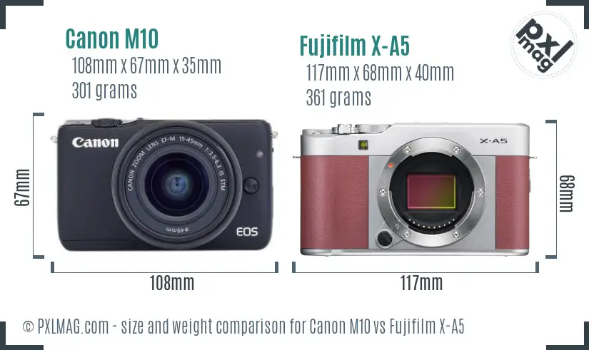 Canon M10 vs Fujifilm X-A5 size comparison