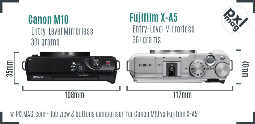 Canon M10 vs Fujifilm X-A5 top view buttons comparison