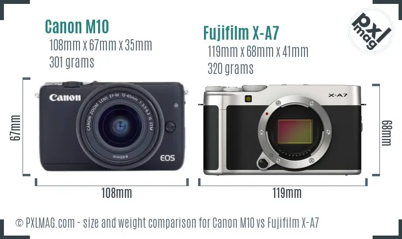 Canon M10 vs Fujifilm X-A7 size comparison