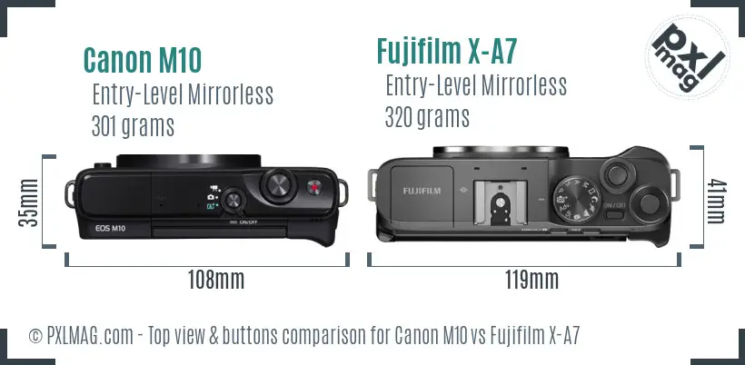 Canon M10 vs Fujifilm X-A7 top view buttons comparison