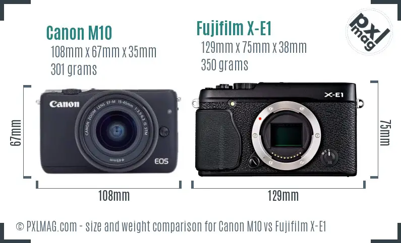 Canon M10 vs Fujifilm X-E1 size comparison