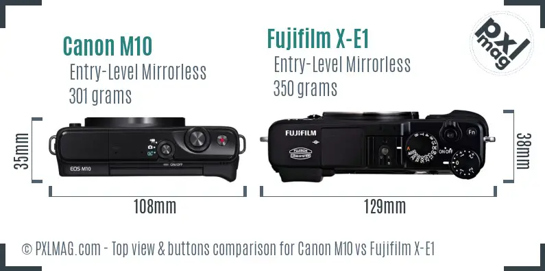 Canon M10 vs Fujifilm X-E1 top view buttons comparison