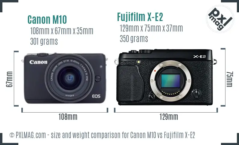 Canon M10 vs Fujifilm X-E2 size comparison