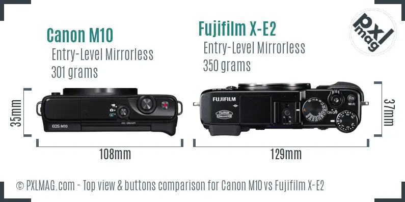 Canon M10 vs Fujifilm X-E2 top view buttons comparison